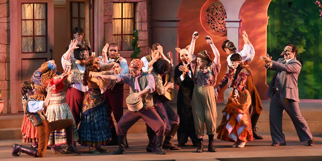 Revels Dance - Crowd with masks dancing